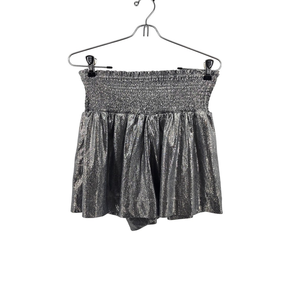 Pants Store Shorts Womens Small Silver Metallic Smocked High Rise Ruffle Party